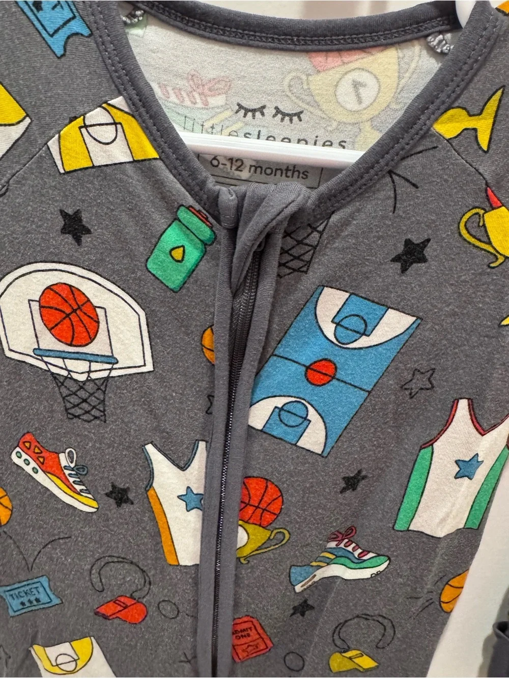 Little Sleepies ‘Hoop Stars’ Basketball Print Zippy One-Piece PJs — 6-12 Months